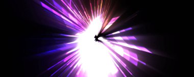 Fütürist mercek patlaması. Parlayan parçacıkları ve çizgileri olan ışık patlaması yıldızı. Güzel soyut ışın arkaplanı.