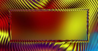 Soyut çerçeveli arkaplan. Renkli, canlı, dalgalı bir duvar kağıdı. Merkezi çerçeveli yaratıcı grafik 2d çizim. Dinamik şekilli modaya uygun sıvı örtüsü.