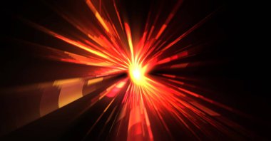 Fütürist mercek patlaması. Parlayan parçacıkları ve çizgileri olan ışık patlaması yıldızı. Güzel soyut ışın arkaplanı.