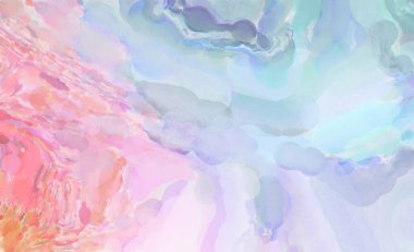 Yumuşak suluboya duvar kağıdı. Hafifçe fırçalanmış renkleri olan sanatsal bir resim. Pastel renkler arkaplana dokunmuş. Soyut duvar sanatı..