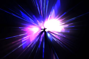 Fütürist mercek patlaması. Parlayan parçacıkları ve çizgileri olan ışık patlaması yıldızı. Güzel soyut ışın arkaplanı.