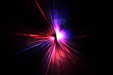 Fütürist mercek patlaması. Parlayan parçacıkları ve çizgileri olan ışık patlaması yıldızı. Güzel soyut ışın arkaplanı.