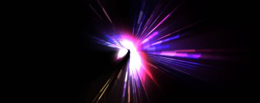 Fütürist mercek patlaması. Parlayan parçacıkları ve çizgileri olan ışık patlaması yıldızı. Güzel soyut ışın arkaplanı.