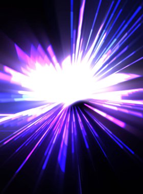 Fütürist mercek patlaması. Parlayan parçacıkları ve çizgileri olan ışık patlaması yıldızı. Güzel soyut ışın arkaplanı.