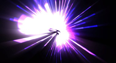 Fütürist mercek patlaması. Parlayan parçacıkları ve çizgileri olan ışık patlaması yıldızı. Güzel soyut ışın arkaplanı.