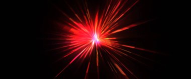 Fütürist mercek patlaması. Parlayan parçacıkları ve çizgileri olan ışık patlaması yıldızı. Güzel soyut ışın arkaplanı.