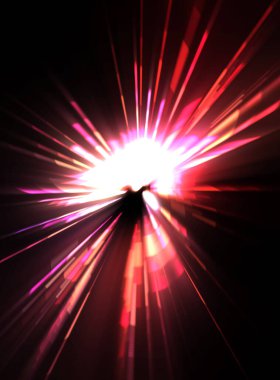 Fütürist mercek patlaması. Parlayan parçacıkları ve çizgileri olan ışık patlaması yıldızı. Güzel soyut ışın arkaplanı.