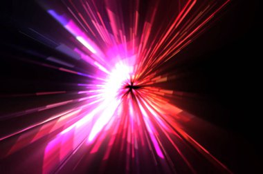 Fütürist mercek patlaması. Parlayan parçacıkları ve çizgileri olan ışık patlaması yıldızı. Güzel soyut ışın arkaplanı.