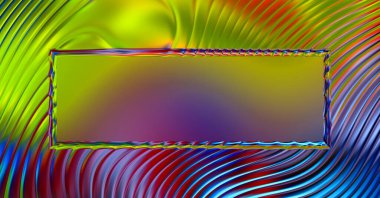 Soyut çerçeveli arkaplan. Renkli, canlı, dalgalı bir duvar kağıdı. Merkezi çerçeveli yaratıcı grafik 2d çizim. Dinamik şekilli modaya uygun sıvı örtüsü.