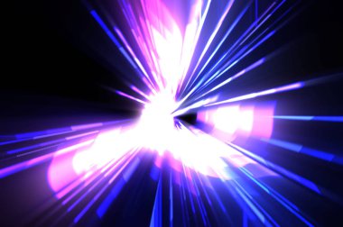 Fütürist mercek patlaması. Parlayan parçacıkları ve çizgileri olan ışık patlaması yıldızı. Güzel soyut ışın arkaplanı.