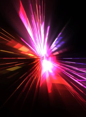 Fütürist mercek patlaması. Parlayan parçacıkları ve çizgileri olan ışık patlaması yıldızı. Güzel soyut ışın arkaplanı.