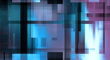 Renkli ve canlı geometrik şekiller katmanları var. Bir teknoloji planının dijital illüstrasyonu. Gelecekçi tasarım şablonu.