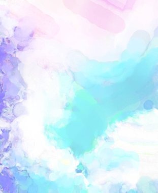 Pastel renklerde suluboya resim. Poster, duvar sanatı, afiş, kart, kitap kapağı ya da ambalaj için rahatlatıcı kompozisyonun yumuşak renkli çizimi. Modern fırça darbeleri resim.