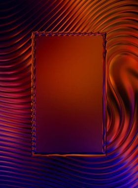 Soyut çerçeveli arkaplan. Renkli, canlı, dalgalı bir duvar kağıdı. Merkezi çerçeveli yaratıcı grafik 2d çizim. Dinamik şekilli modaya uygun sıvı örtüsü.