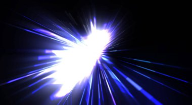 Fütürist mercek patlaması. Parlayan parçacıkları ve çizgileri olan ışık patlaması yıldızı. Güzel soyut ışın arkaplanı.