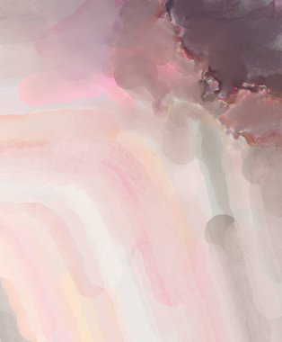 Alkol mürekkebini andıran rahatlatıcı fırça darbelerinin modern resmi. Poster, duvar sanatı, afiş, kart, kitap kapağı veya ambalaj için pastel renkli suluboya resim.