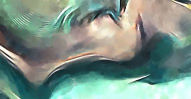 Soyut arkaplanda pürüzlü fırça darbeleri. Fırça boyası. Renkli boya darbeleri. Eşsiz duvar sanatı. Tuvaldeki modern sanat. Renkli çağdaş sanat eserleri. 