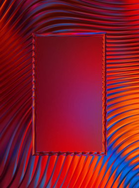 Soyut çerçeveli arkaplan. Renkli, canlı, dalgalı bir duvar kağıdı. Merkezi çerçeveli yaratıcı grafik 2d çizim. Dinamik şekilli modaya uygun sıvı örtüsü.