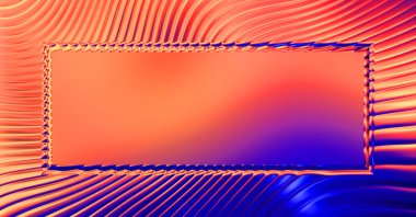 Soyut çerçeveli arkaplan. Renkli, canlı, dalgalı bir duvar kağıdı. Merkezi çerçeveli yaratıcı grafik 2d çizim. Dinamik şekilli modaya uygun sıvı örtüsü.