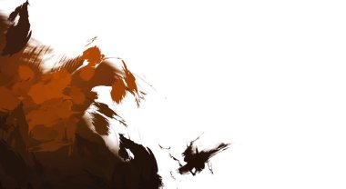 Taranmış Boyalı Soyut Arkaplan. Vahşi kaotik fırça darbeleri. Boya darbeleri. 2D İllüstrasyon. Fırça darbeli resim. 