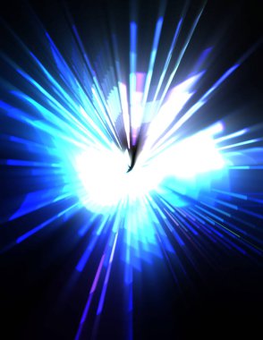 Fütürist mercek patlaması. Parlayan parçacıkları ve çizgileri olan ışık patlaması yıldızı. Güzel soyut ışın arkaplanı.