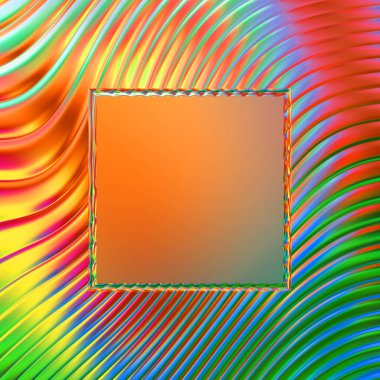 Soyut çerçeveli arkaplan. Renkli, canlı, dalgalı bir duvar kağıdı. Merkezi çerçeveli yaratıcı grafik 2d çizim. Dinamik şekilli modaya uygun sıvı örtüsü.