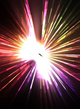 Fütürist mercek patlaması. Parlayan parçacıkları ve çizgileri olan ışık patlaması yıldızı. Güzel soyut ışın arkaplanı.