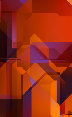 Renkli ve canlı geometrik şekiller katmanları var. Bir teknoloji planının dijital illüstrasyonu. Gelecekçi tasarım şablonu.