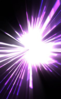 Fütürist mercek patlaması. Parlayan parçacıkları ve çizgileri olan ışık patlaması yıldızı. Güzel soyut ışın arkaplanı.