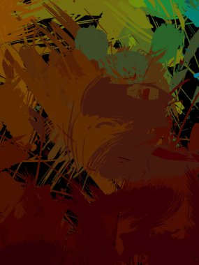 Vahşi fırça darbeleriyle yaratıcı soyut resim. Artistik fırça darbeleriyle donatılmış. Renkli ve canlı bir tasvir. Boyalı sanat.