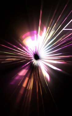 Fütürist mercek patlaması. Parlayan parçacıkları ve çizgileri olan ışık patlaması yıldızı. Güzel soyut ışın arkaplanı.