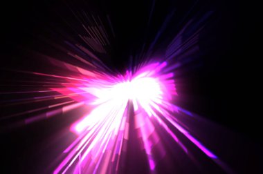 Fütürist mercek patlaması. Parlayan parçacıkları ve çizgileri olan ışık patlaması yıldızı. Güzel soyut ışın arkaplanı.