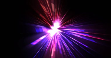 Fütürist mercek patlaması. Parlayan parçacıkları ve çizgileri olan ışık patlaması yıldızı. Güzel soyut ışın arkaplanı.