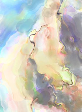 Poster, duvar sanatı, afiş, kart, kitap kapağı veya ambalaj için pastel renkli suluboya resim. Alkol mürekkebini andıran rahatlatıcı fırça darbelerinin modern resmi.