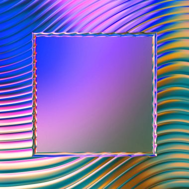 Soyut çerçeveli arkaplan. Renkli, canlı, dalgalı bir duvar kağıdı. Merkezi çerçeveli yaratıcı grafik 2d çizim. Dinamik şekilli modaya uygun sıvı örtüsü.