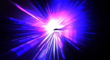 Fütürist mercek patlaması. Parlayan parçacıkları ve çizgileri olan ışık patlaması yıldızı. Güzel soyut ışın arkaplanı.