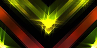 Soyut parlayan geometrik ışıklar arka planda. Fraktal simetrik grafik çizimi. Parıldayan ve parıldayan çubukları kesiştir.