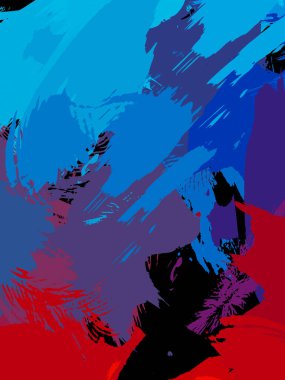 Vahşi fırça darbeleriyle yaratıcı soyut resim. Artistik fırça darbeleriyle donatılmış. Renkli ve canlı bir tasvir. Boyalı sanat.