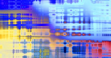 Soyut arkaplan. Yaşlanmış grunge dokusunda geometrik elementler. Farklı renk desenli grafiksel illüstrasyon.