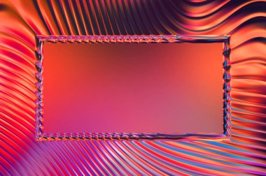 Soyut çerçeveli arkaplan. Renkli, canlı, dalgalı bir duvar kağıdı. Merkezi çerçeveli yaratıcı grafik 2d çizim. Dinamik şekilli modaya uygun sıvı örtüsü.