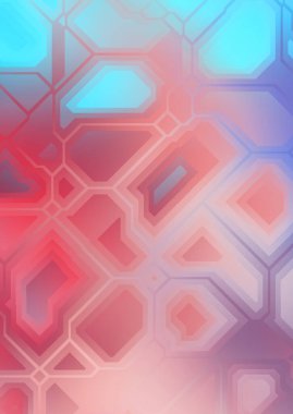 Renkli ve canlı geometrik şekiller katmanları var. Bir teknoloji planının dijital illüstrasyonu. Gelecekçi tasarım şablonu.