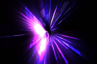 Fütürist mercek patlaması. Parlayan parçacıkları ve çizgileri olan ışık patlaması yıldızı. Güzel soyut ışın arkaplanı.