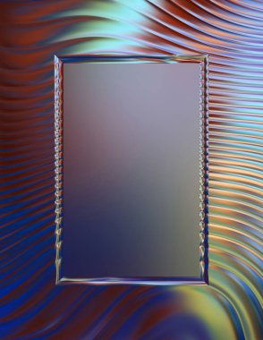 Soyut çerçeveli arkaplan. Renkli, canlı, dalgalı bir duvar kağıdı. Merkezi çerçeveli yaratıcı grafik 2d çizim. Dinamik şekilli modaya uygun sıvı örtüsü.