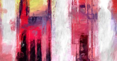 Soyut arkaplanda pürüzlü fırça darbeleri. Fırça boyası. Renkli boya darbeleri. Eşsiz duvar sanatı. Tuvaldeki modern sanat. Renkli çağdaş sanat eserleri. 