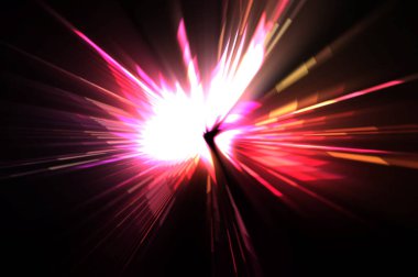 Fütürist mercek patlaması. Parlayan parçacıkları ve çizgileri olan ışık patlaması yıldızı. Güzel soyut ışın arkaplanı.