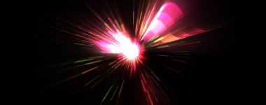 Fütürist mercek patlaması. Parlayan parçacıkları ve çizgileri olan ışık patlaması yıldızı. Güzel soyut ışın arkaplanı.