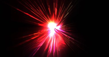 Fütürist mercek patlaması. Parlayan parçacıkları ve çizgileri olan ışık patlaması yıldızı. Güzel soyut ışın arkaplanı.