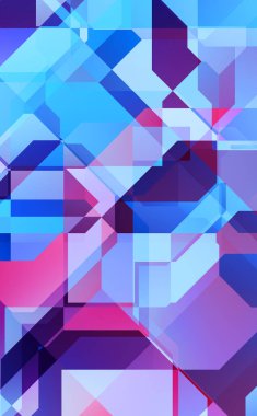 Renkli ve canlı geometrik şekiller katmanları var. Bir teknoloji planının dijital illüstrasyonu. Gelecekçi tasarım şablonu.