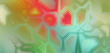 Renkli ve canlı geometrik şekiller katmanları var. Bir teknoloji planının dijital illüstrasyonu. Gelecekçi tasarım şablonu.