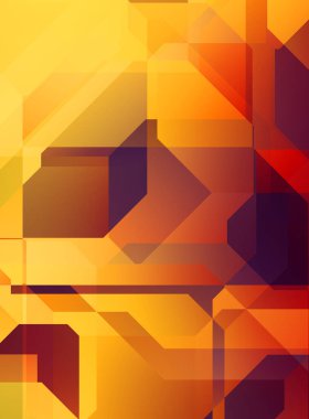 Renkli ve canlı geometrik şekiller katmanları var. Bir teknoloji planının dijital illüstrasyonu. Gelecekçi tasarım şablonu.